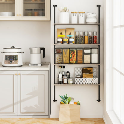 4-Tier Industrial Pipe Shelving with Metal Frame for Living Room Kitchen-Grey