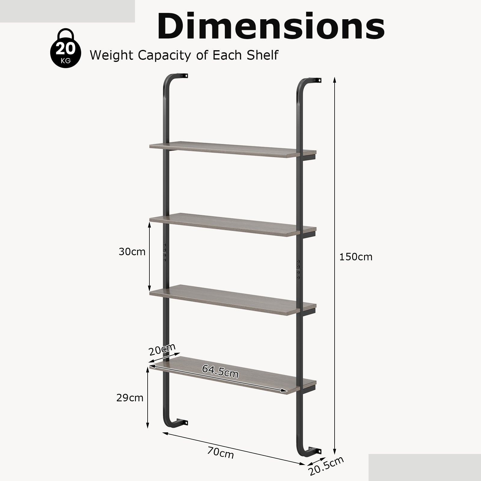 4-Tier Industrial Pipe Shelving with Metal Frame for Living Room Kitchen-Grey