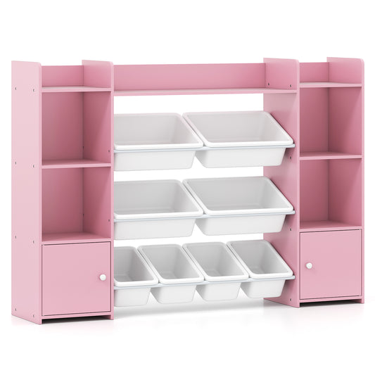4-Tier Kids Toy Storage Organizer Shelf with 6 Cubbies and 8 Removable Bins-Pink