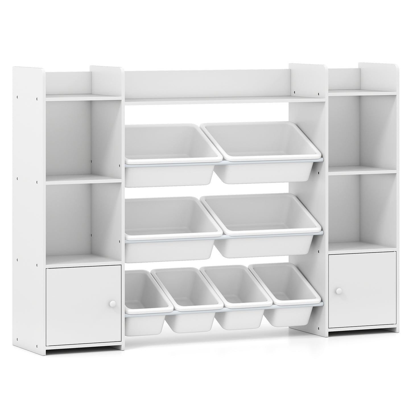 4-Tier Kids Toy Storage Organizer Shelf with 6 Cubbies and 8 Removable Bins-White