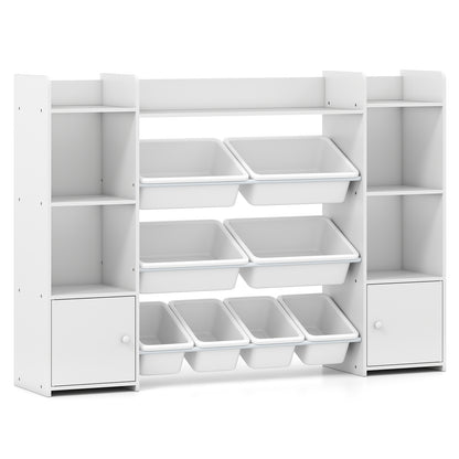 4-Tier Kids Toy Storage Organizer Shelf with 6 Cubbies and 8 Removable Bins-White