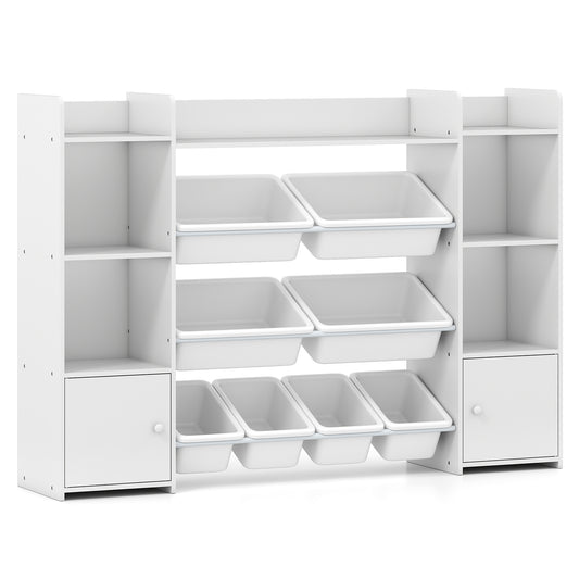 4-Tier Kids Toy Storage Organizer Shelf with 6 Cubbies and 8 Removable Bins-White