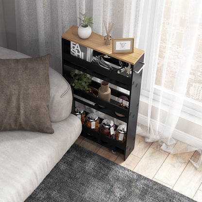 4-Tier Slim Storage Cart with Open Shelves for Kitchen Living Room-Black