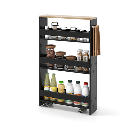4-Tier Slim Storage Cart with Open Shelves for Kitchen Living Room-Black