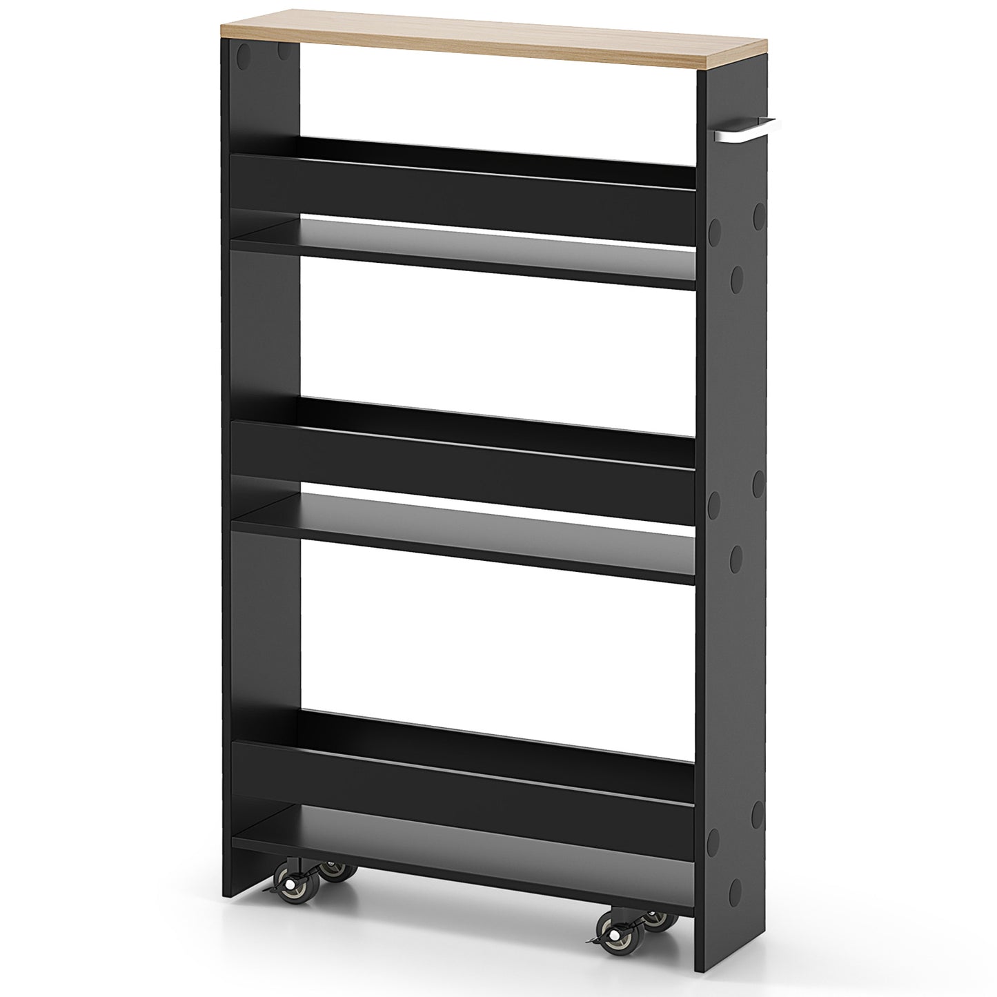 4-Tier Slim Storage Cart with Open Shelves for Kitchen Living Room-Black