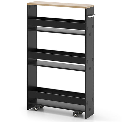 4-Tier Slim Storage Cart with Open Shelves for Kitchen Living Room-Black