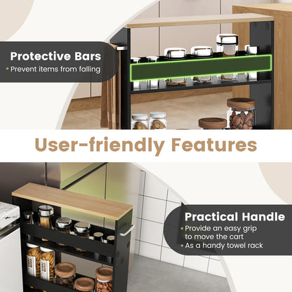 4-Tier Slim Storage Cart with Open Shelves for Kitchen Living Room-Black