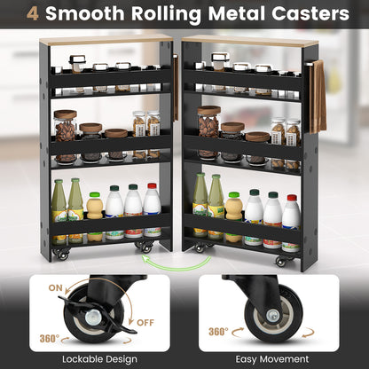 4-Tier Slim Storage Cart with Open Shelves for Kitchen Living Room-Black