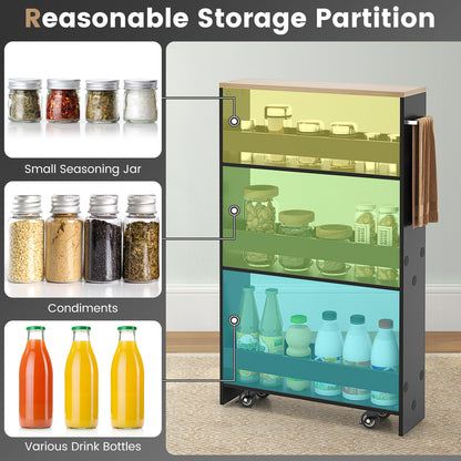 4-Tier Slim Storage Cart with Open Shelves for Kitchen Living Room-Black