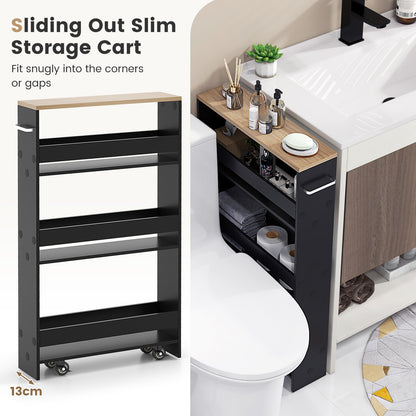 4-Tier Slim Storage Cart with Open Shelves for Kitchen Living Room-Black