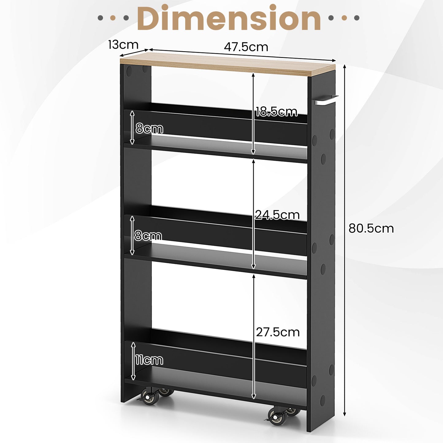 4-Tier Slim Storage Cart with Open Shelves for Kitchen Living Room-Black