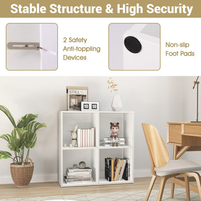 4-Cube Freestanding Floor Bookcase with Anti-toppling Devices-White