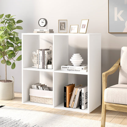 4-Cube Freestanding Floor Bookcase with Anti-toppling Devices-White