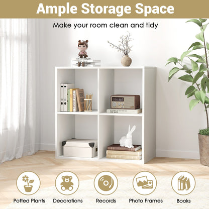 4-Cube Freestanding Floor Bookcase with Anti-toppling Devices-White