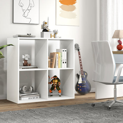 4-Cube Freestanding Floor Bookcase with Anti-toppling Devices-White
