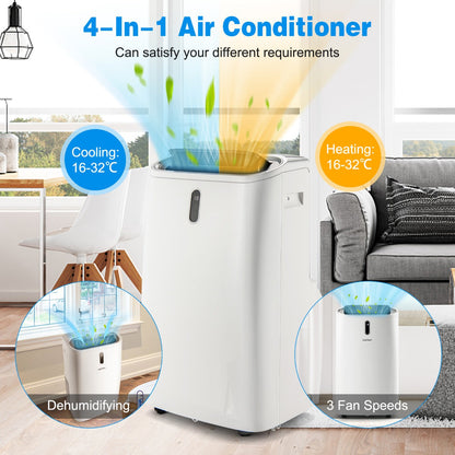 Portable air conditioner offers three fan speeds and temperature adjustment from 16 to 32 degrees