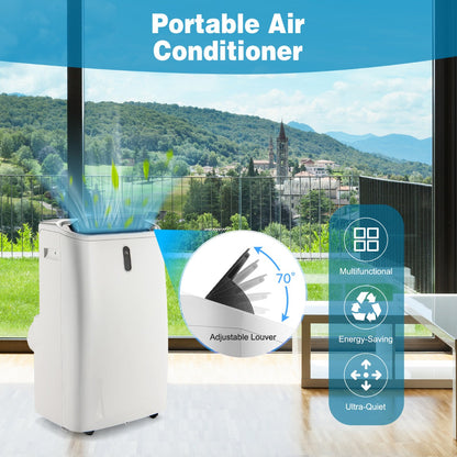 Rolling wheels and recessed handles make the 14,000 BTU air conditioner easy to move