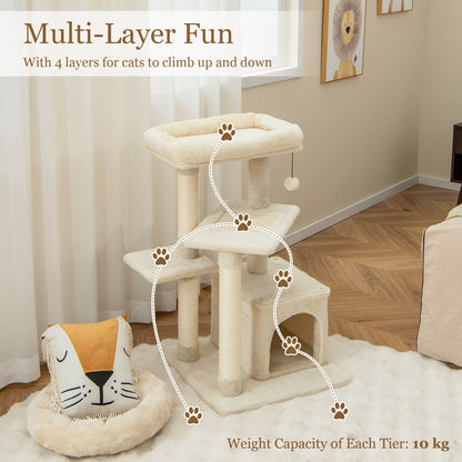 Indoor Plush 4-Layer Cat Tree with Scratching Posts for Pet-Beige