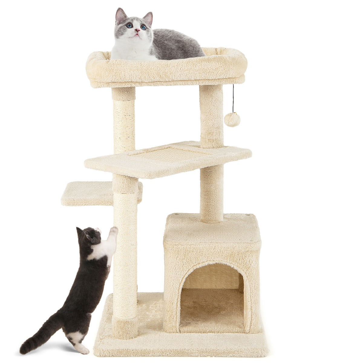 Indoor Plush 4-Layer Cat Tree with Scratching Posts for Pet-Beige