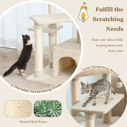 Indoor Plush 4-Layer Cat Tree with Scratching Posts for Pet-Beige