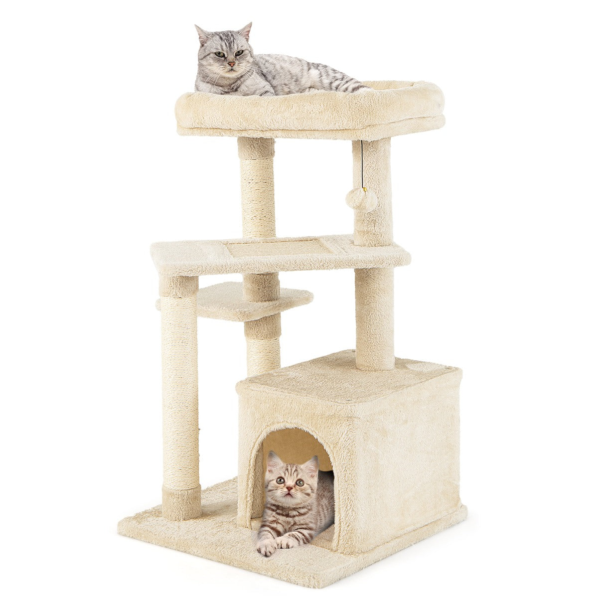 Indoor Plush 4-Layer Cat Tree with Scratching Posts for Pet-Beige