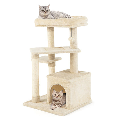 Indoor Plush 4-Layer Cat Tree with Scratching Posts for Pet-Beige
