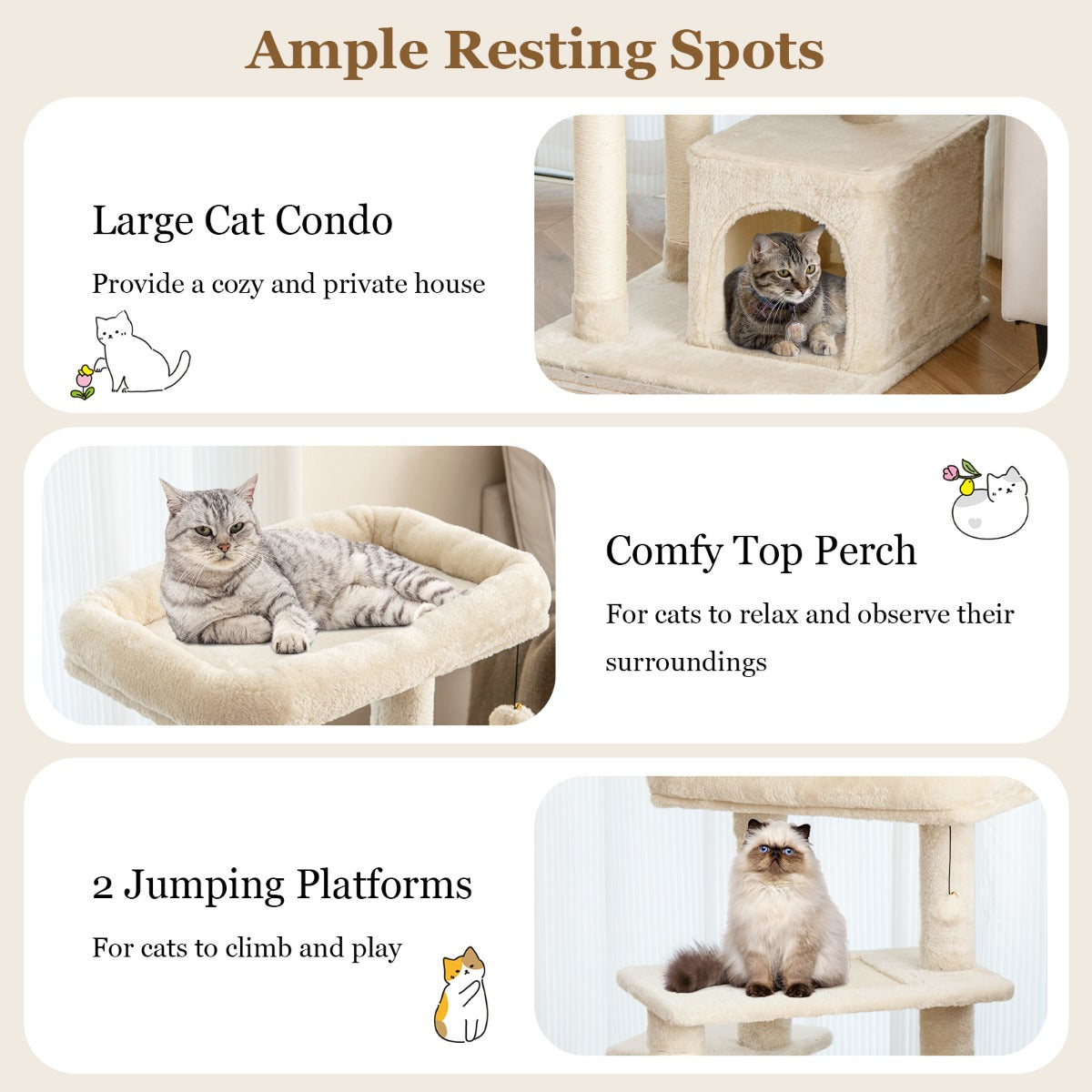Indoor Plush 4-Layer Cat Tree with Scratching Posts for Pet-Beige