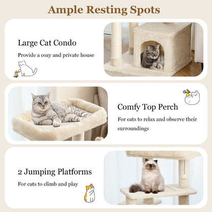 Indoor Plush 4-Layer Cat Tree with Scratching Posts for Pet-Beige