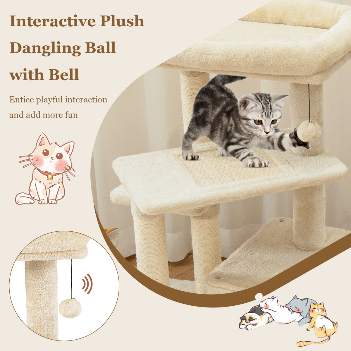 Indoor Plush 4-Layer Cat Tree with Scratching Posts for Pet-Beige