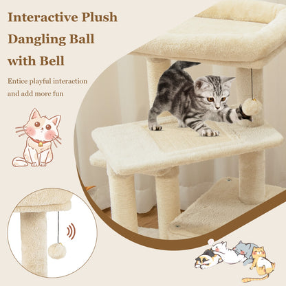 Indoor Plush 4-Layer Cat Tree with Scratching Posts for Pet-Beige