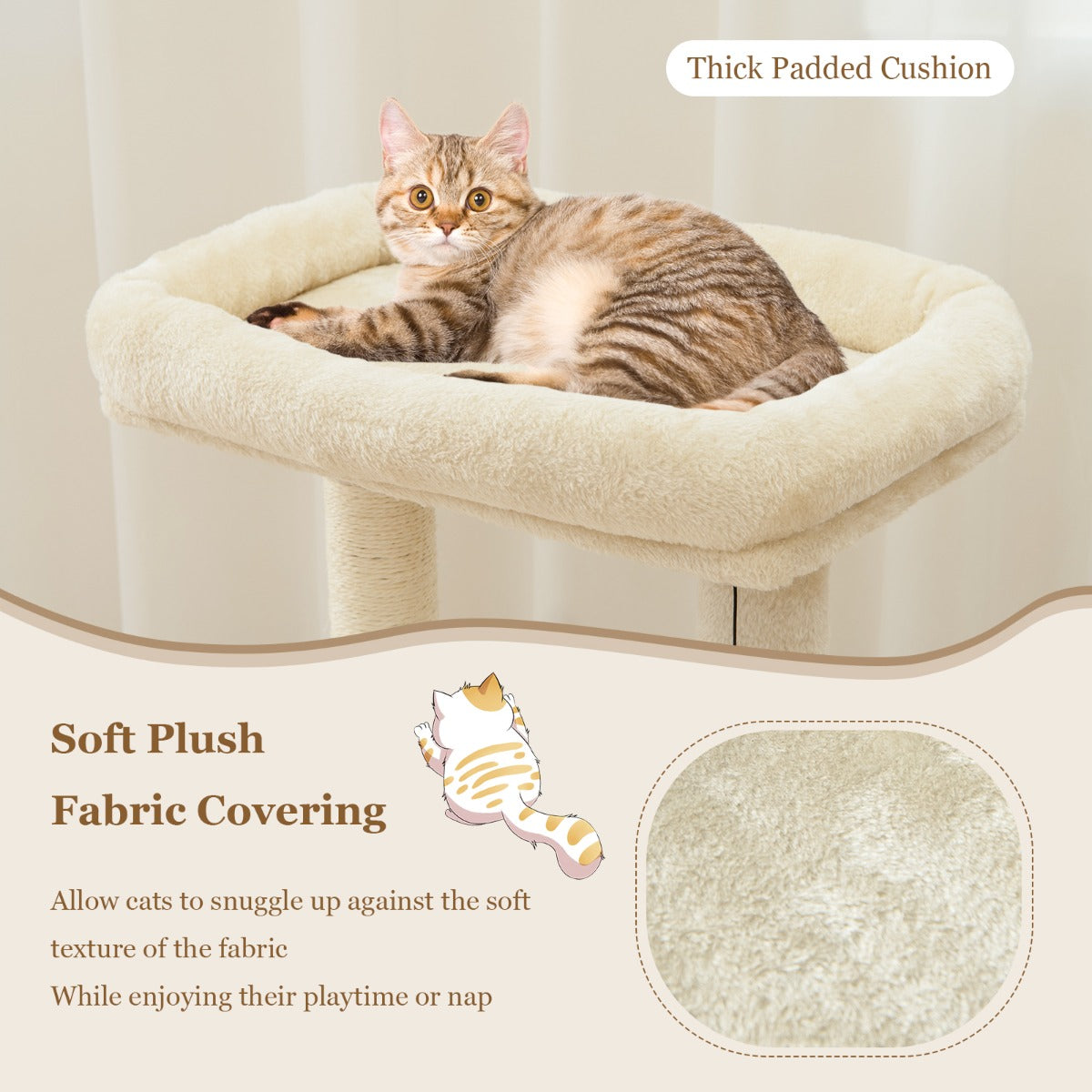 Indoor Plush 4-Layer Cat Tree with Scratching Posts for Pet-Beige