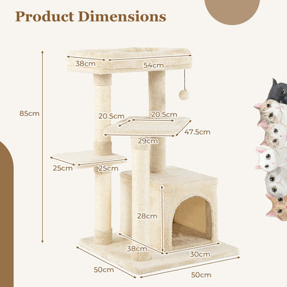 Indoor Plush 4-Layer Cat Tree with Scratching Posts for Pet-Beige