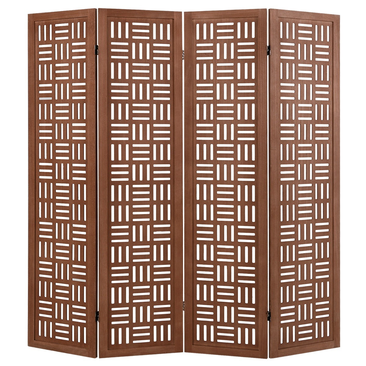 Costway 4/6-Panel 165cm Folding Room Divider Partition Stand with Solid Wood Frame-4 panel