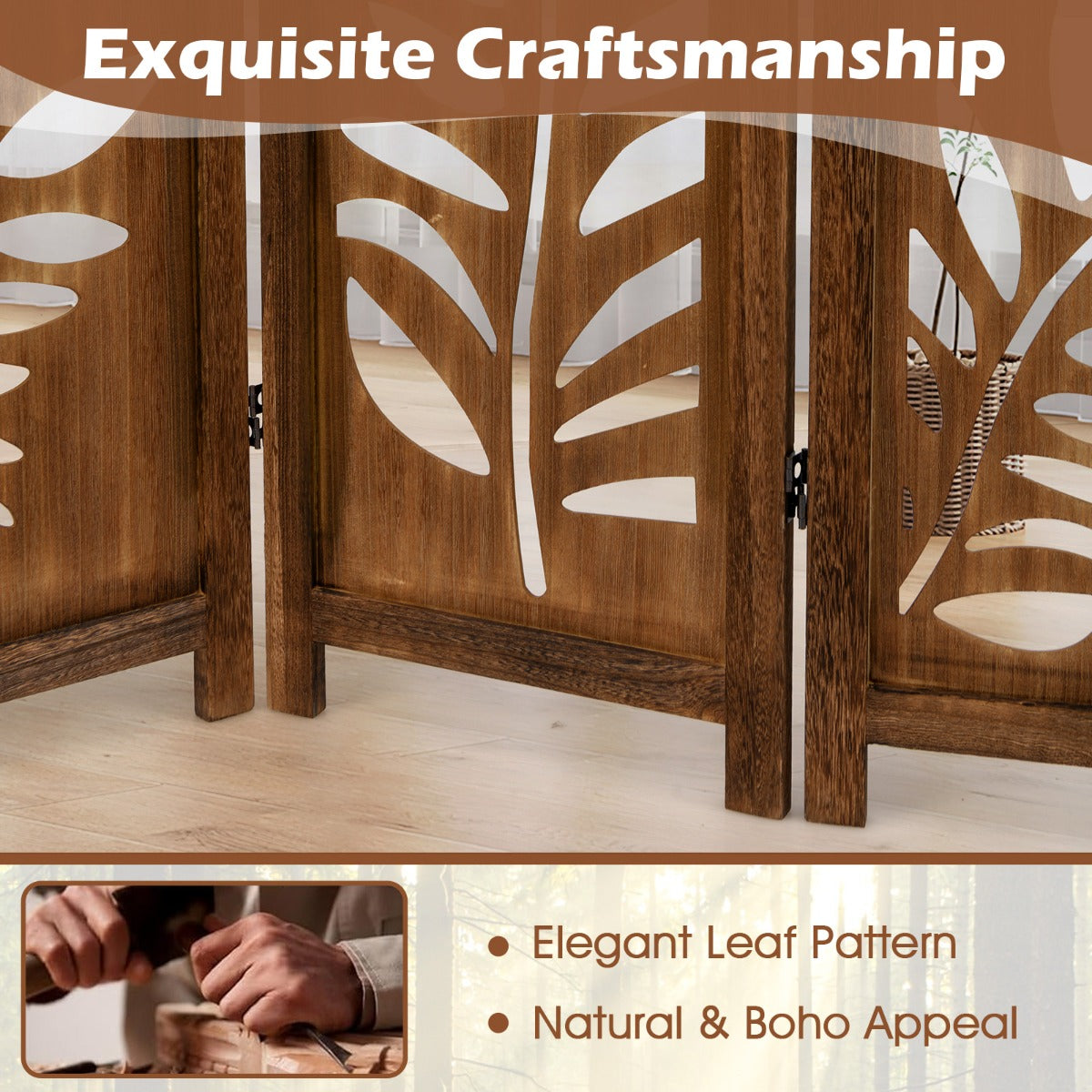 4/6-Panel 170cm Folding Room Divider with Double Action Hinges-4 panel