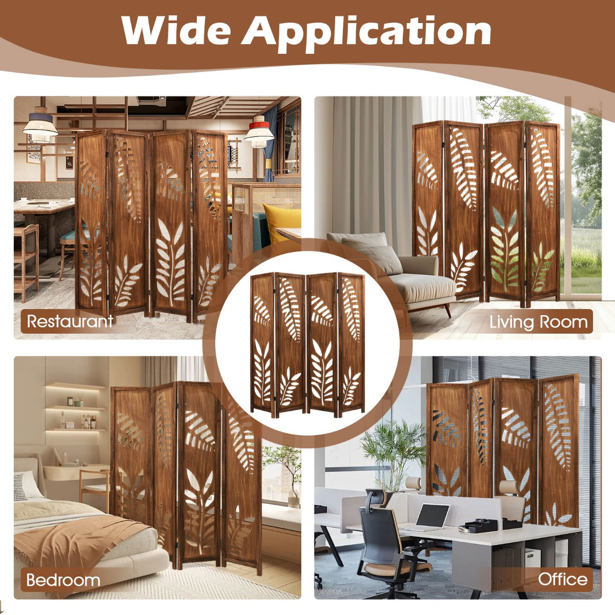 4/6-Panel 170cm Folding Room Divider with Double Action Hinges-4 panel
