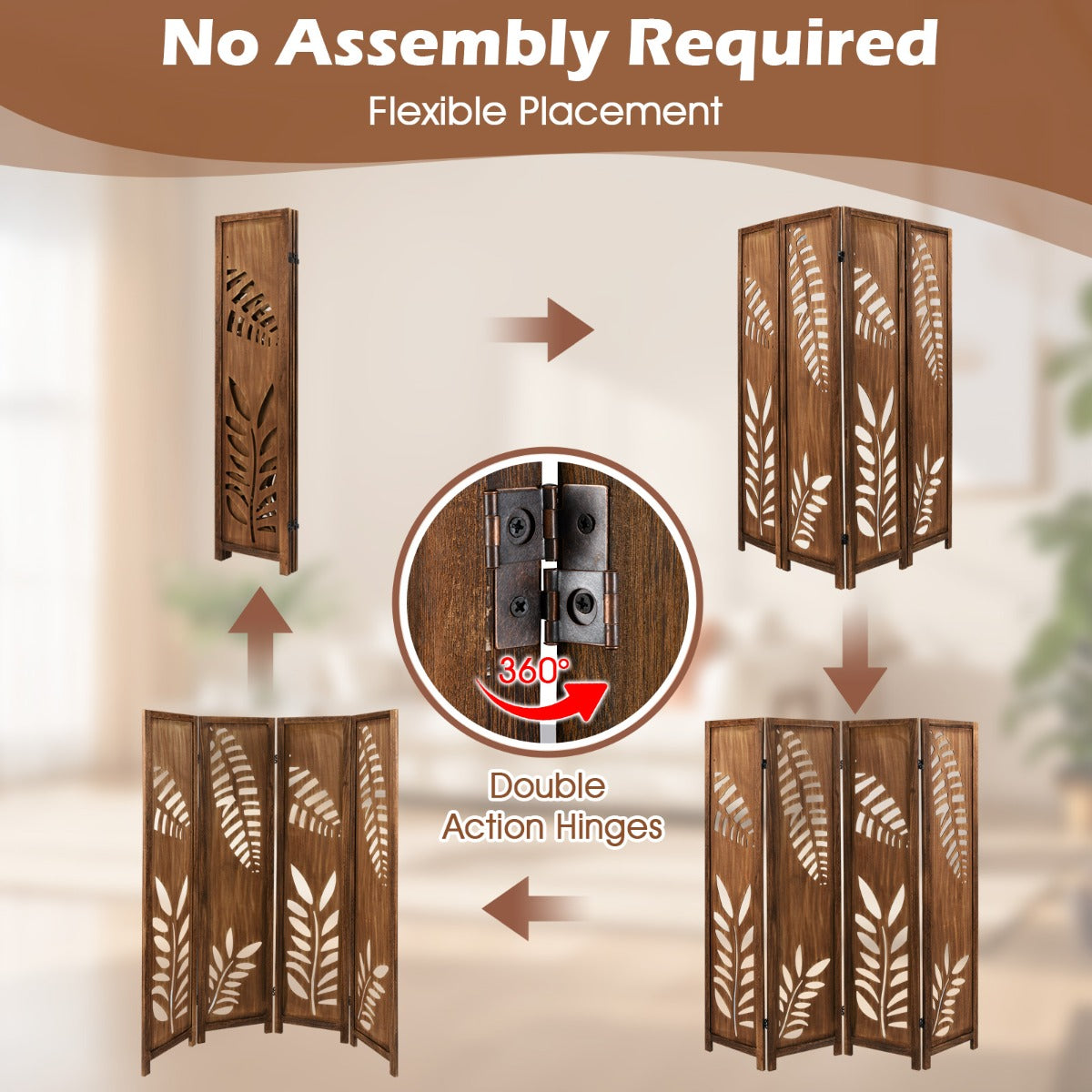 4/6-Panel 170cm Folding Room Divider with Double Action Hinges-4 panel