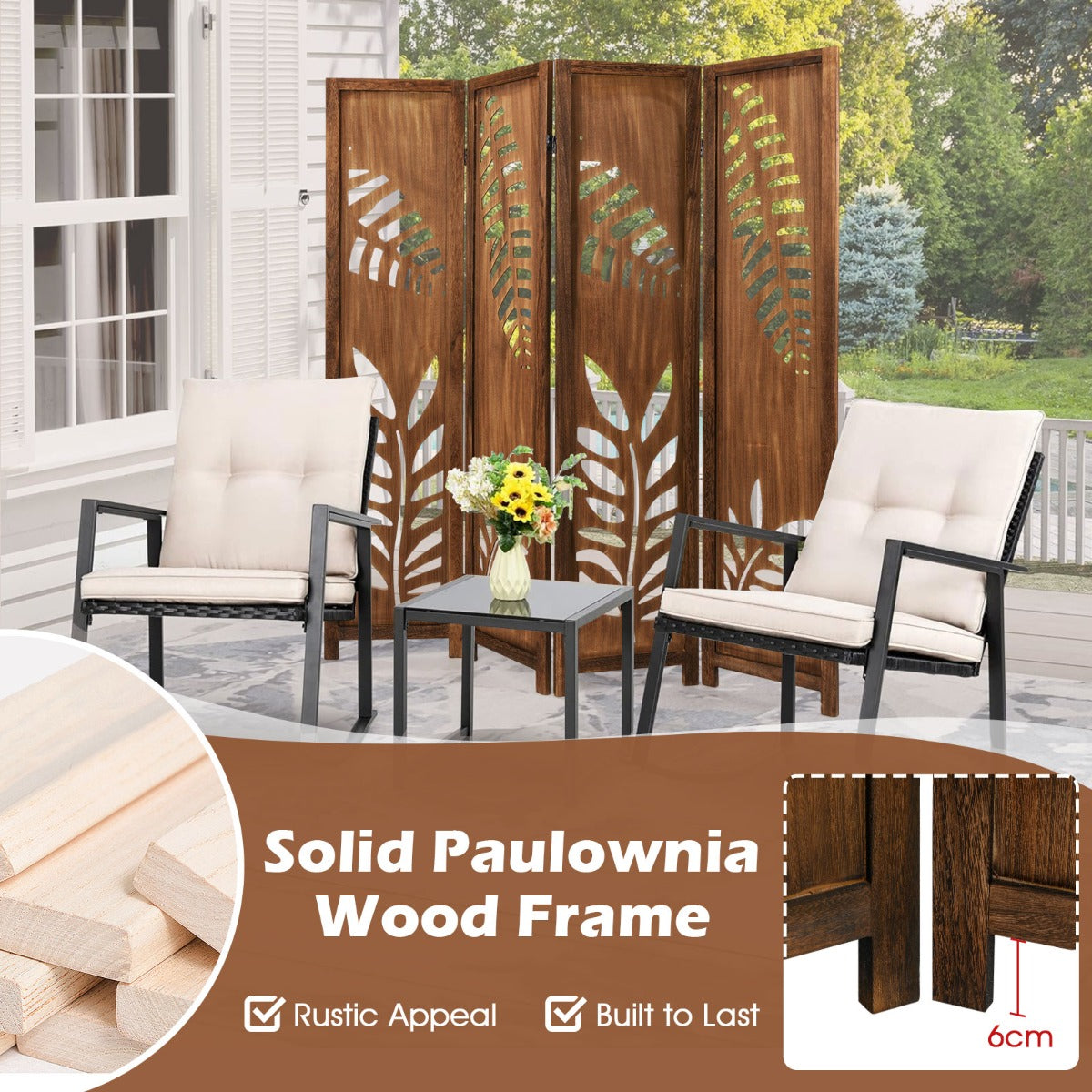 4/6-Panel 170cm Folding Room Divider with Double Action Hinges-4 panel
