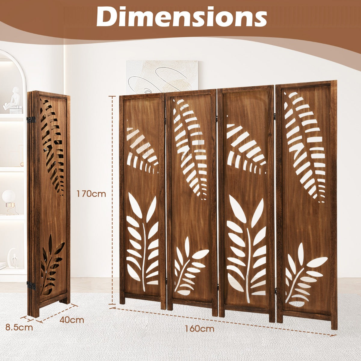 4/6-Panel 170cm Folding Room Divider with Double Action Hinges-4 panel
