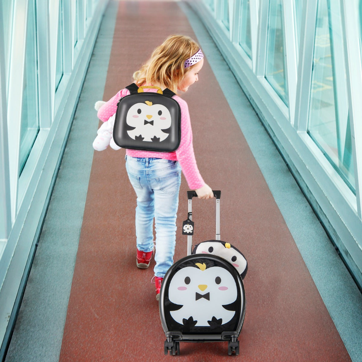 4-Piece Kids Luggage Suitcase Set with 14 Inch Hardside Spinner-Black