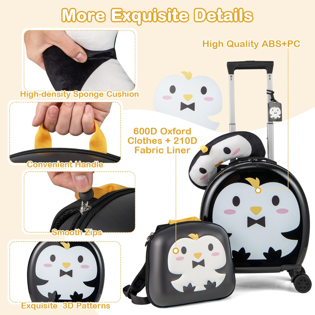 4-Piece Kids Luggage Suitcase Set with 14 Inch Hardside Spinner-Black