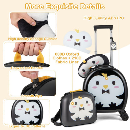 4-Piece Kids Luggage Suitcase Set with 14 Inch Hardside Spinner-Black