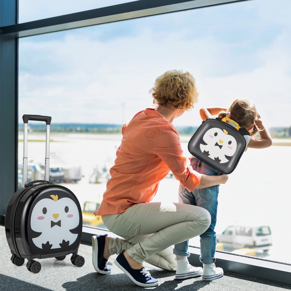 4-Piece Kids Luggage Suitcase Set with 14 Inch Hardside Spinner-Black