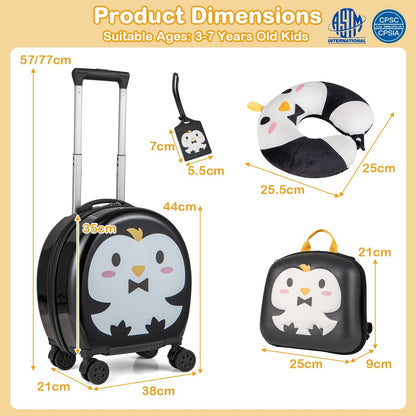 4-Piece Kids Luggage Suitcase Set with 14 Inch Hardside Spinner-Black