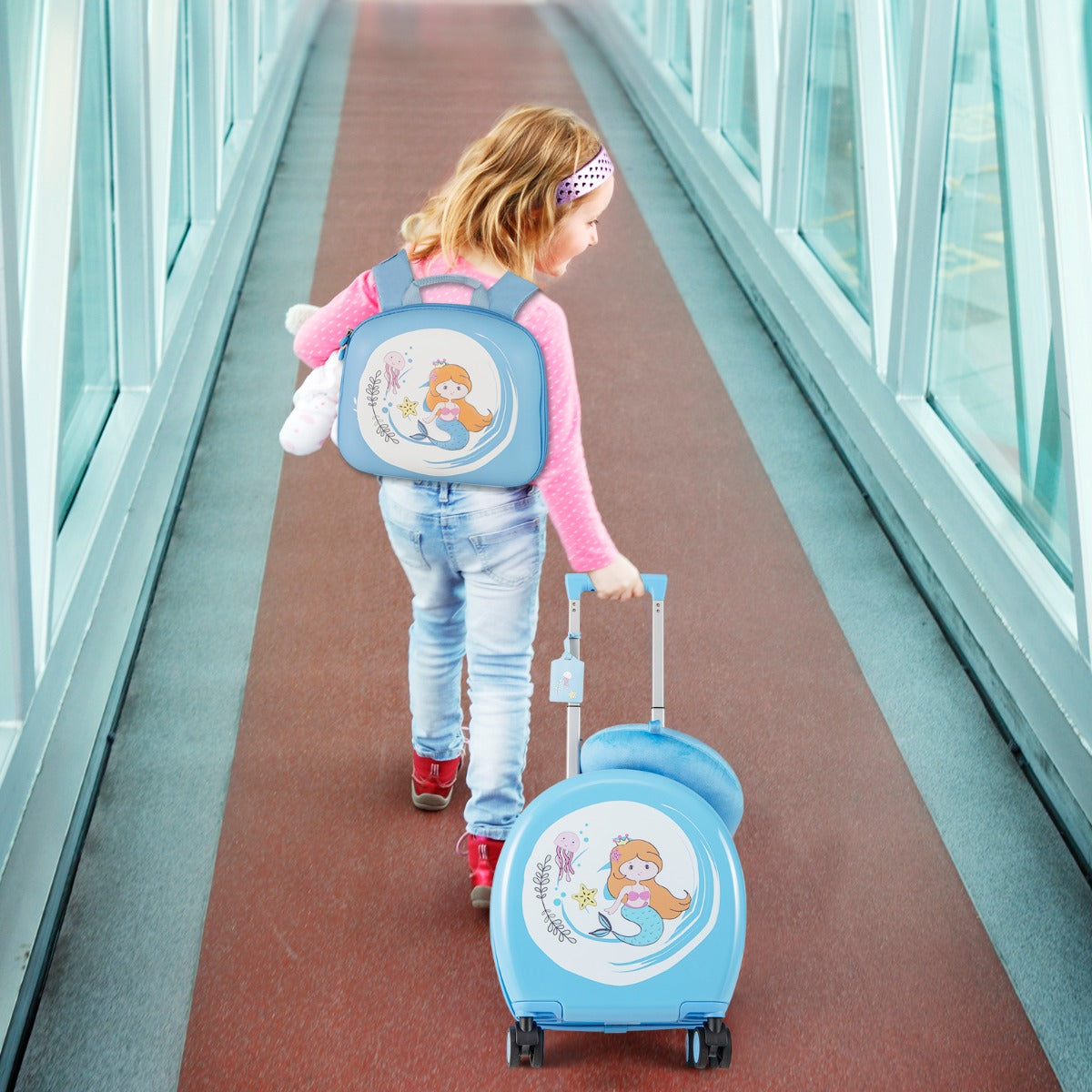 4-Piece Kids Luggage Suitcase Set with 14 Inch Hardside Spinner-Blue