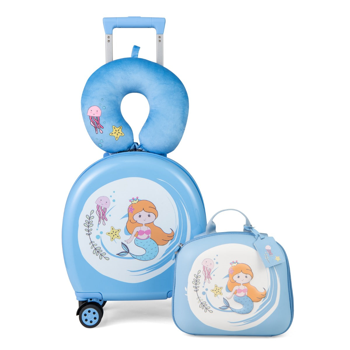 4-Piece Kids Luggage Suitcase Set with 14 Inch Hardside Spinner-Blue