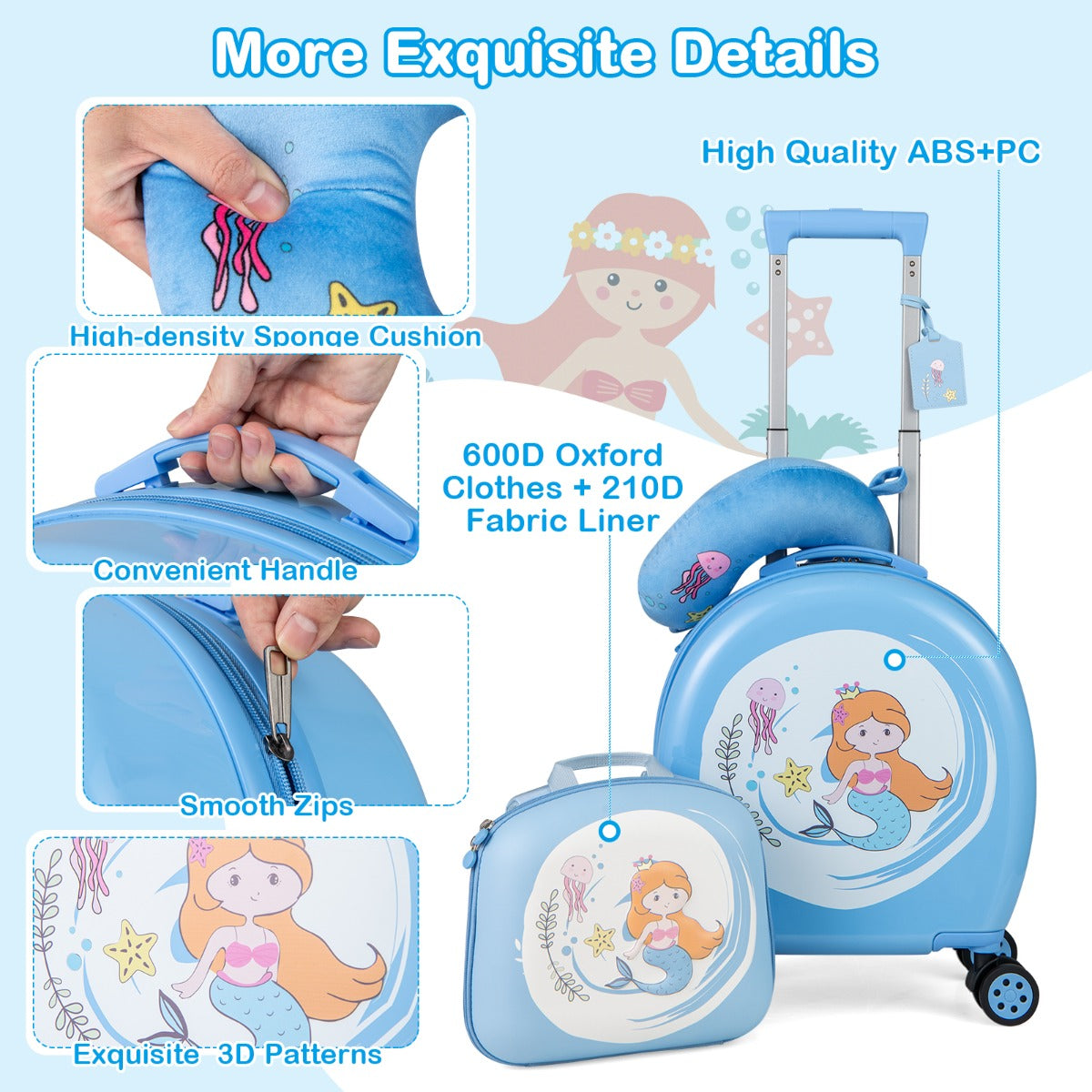 4-Piece Kids Luggage Suitcase Set with 14 Inch Hardside Spinner-Blue