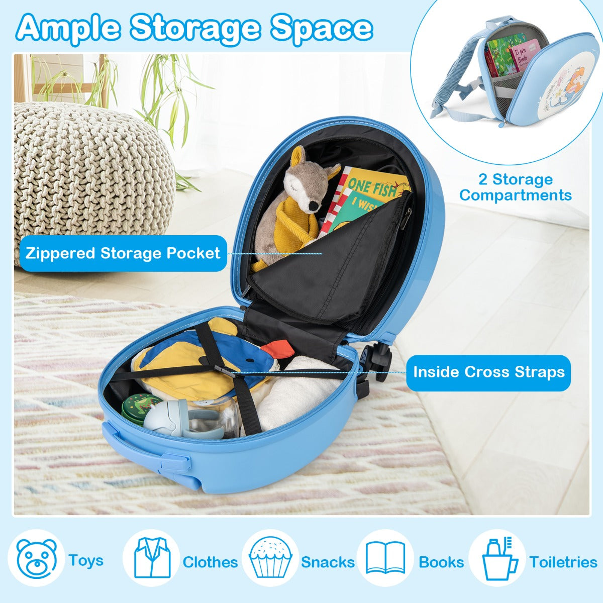 4-Piece Kids Luggage Suitcase Set with 14 Inch Hardside Spinner-Blue