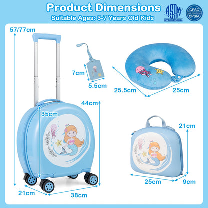 4-Piece Kids Luggage Suitcase Set with 14 Inch Hardside Spinner-Blue