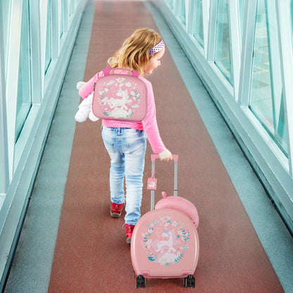 4-Piece Kids Luggage Suitcase Set with 14 Inch Hardside Spinner-Pink