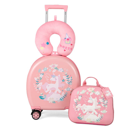 4-Piece Kids Luggage Suitcase Set with 14 Inch Hardside Spinner-Pink